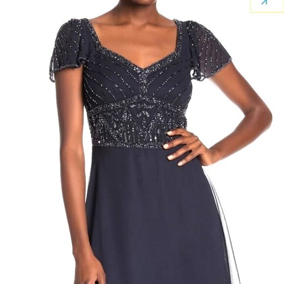 NWT MARINA NAVY BLUE BEAD & SEQUIN DRESS FROM NORDSTROM - 8 - Picture 4 of 12